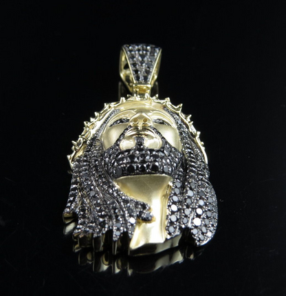 Lab Grown Diamond Black Onyx Matte Jesus Gold Pendant