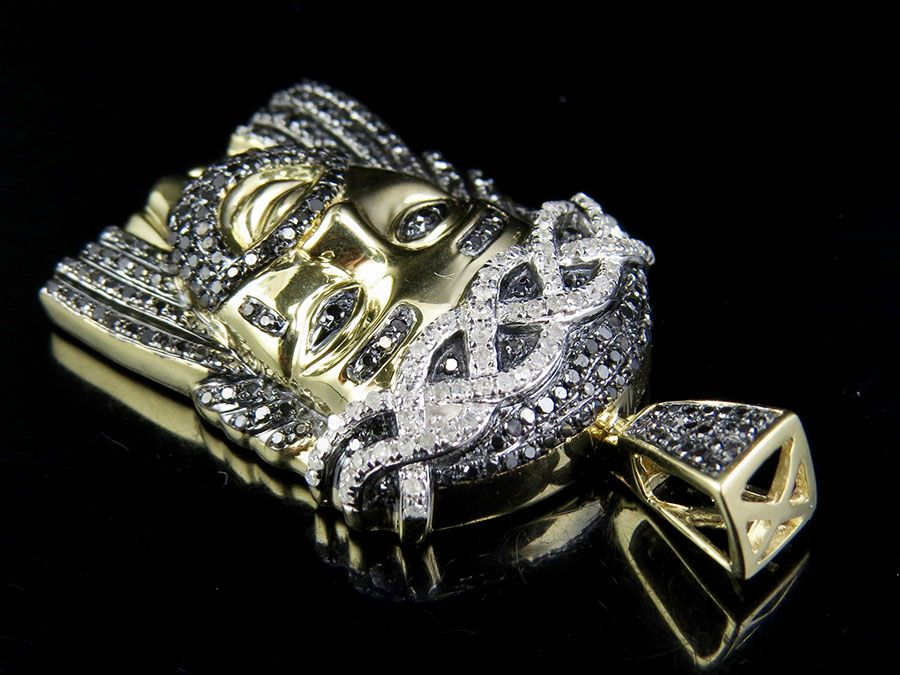 10K Gold Black Onyx Lab Grown Diamond Jesus Pendant