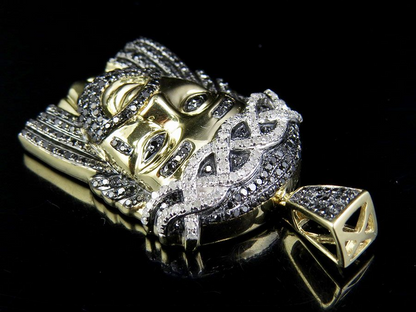 10K Gold Black Onyx Lab Grown Diamond Jesus Pendant