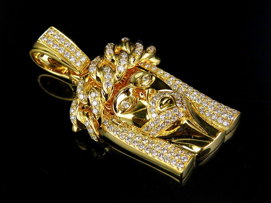 14K Yellow Gold Lab Grown Diamond Jesus Face Pendant