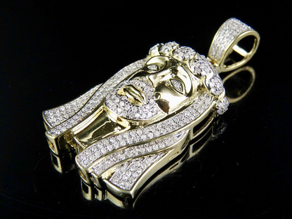 0.93 Inch Gold Lab Grown Diamond Jesus Face Pendant