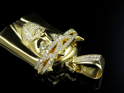 Yellow Solid Gold Lab Grown Diamond Jesus Pendant