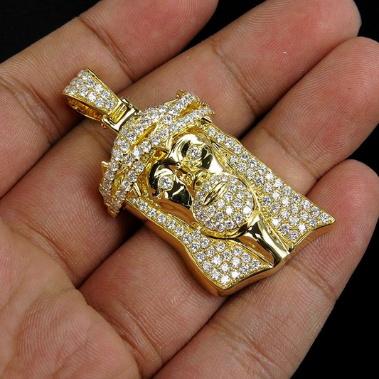 Yellow Gold Jesus Crown Lab Grown Diamond Pendant
