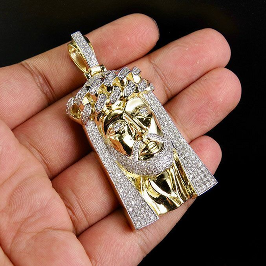 2 CTW Gold Lab Grown Diamond Cuban Link Jesus Pendant