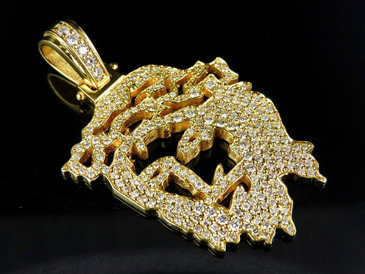 Yellow Gold Cutout Jesus Face Lab Grown Diamond Pendant