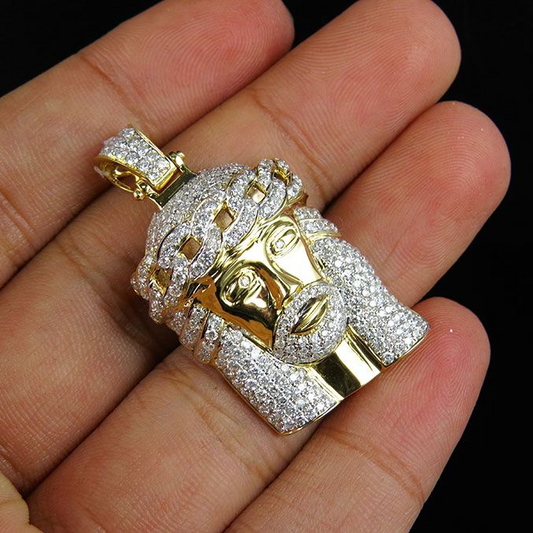 Cuban Link Jesus Crown Lab Grown Diamond Pendant