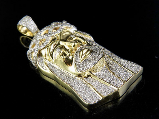 Yellow Gold Lab Grown Diamond Iced Out Jesus Pendant