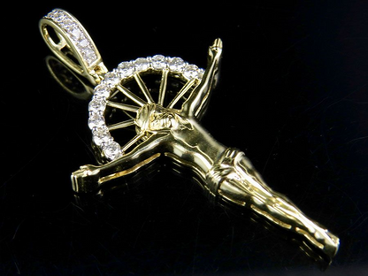 Lab Grown Diamond Crucifix Gold Jesus Charm Pendant