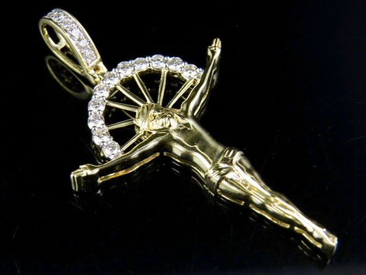 Lab Grown Diamond Crucifix Gold Jesus Charm Pendant