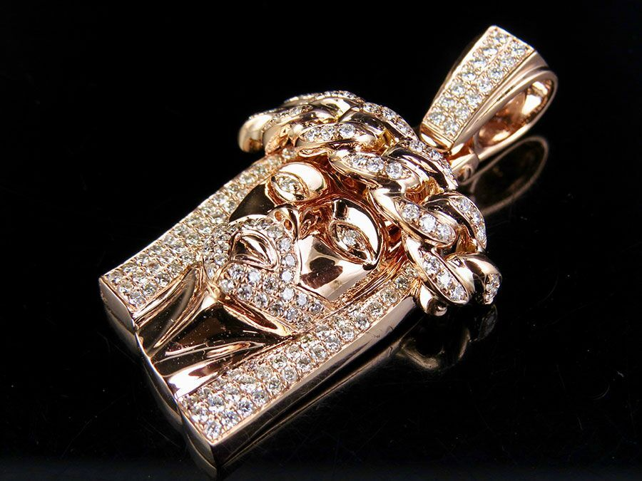Rose Gold Lab Grown Diamond Cuban Link Crown Jesus Pendant