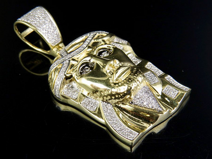 Lab Grown Diamond Jesus Face Yellow Gold Pendant