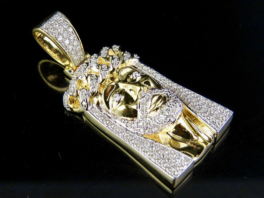 Jesus Crown Cuban Link CVD Diamond Yellow Gold Pendant