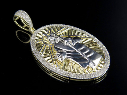 Two Tone Gold Lab Grown Diamond Jesu Medallion Pendant