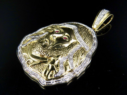 Ruby Eyes Lab Grown Diamond Gold Jesus Pendant
