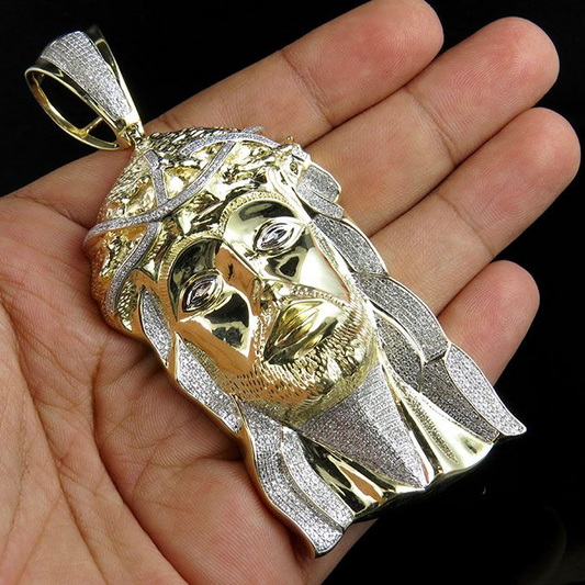 Jesus Piece Charm Pendant Yellow Gold Lab Grown Diamond