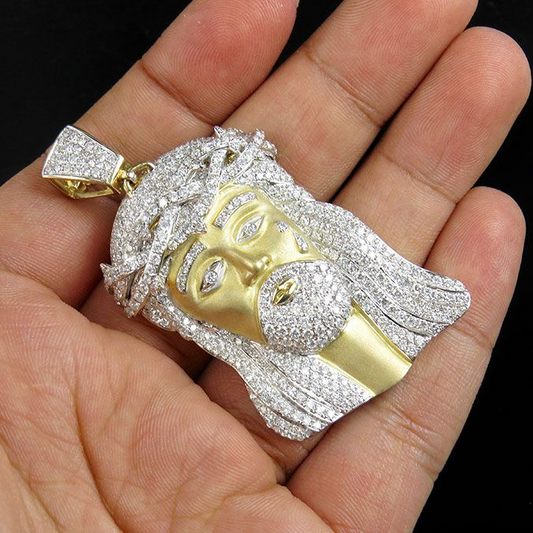 Jesus Matte Yellow Gold Lab Grown Diamond Pendant