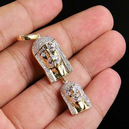 Double Jesus Lab Grown Diamond Gold Pendant