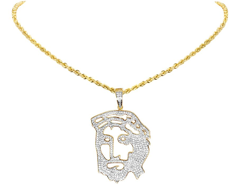 Jesus Digital Face Yellow Gold Lab Grown Diamond Pendant