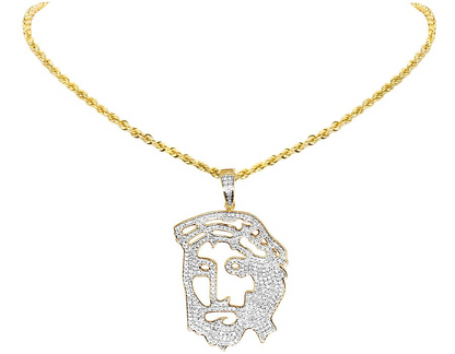 Jesus Digital Face Yellow Gold Lab Grown Diamond Pendant