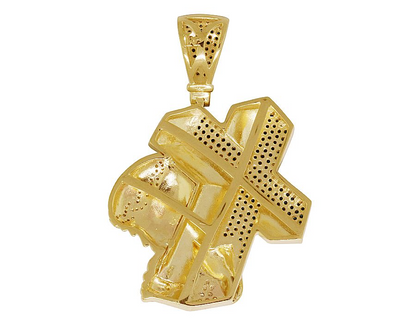 Jesus Christ Cross Yellow Gold Lab Grown Diamond Pendant