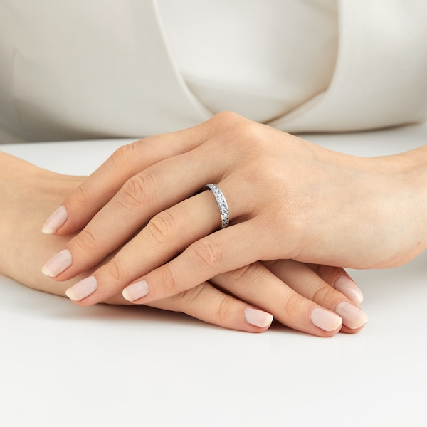 Channel Setting White Gold Lab Diamond Wedding Band