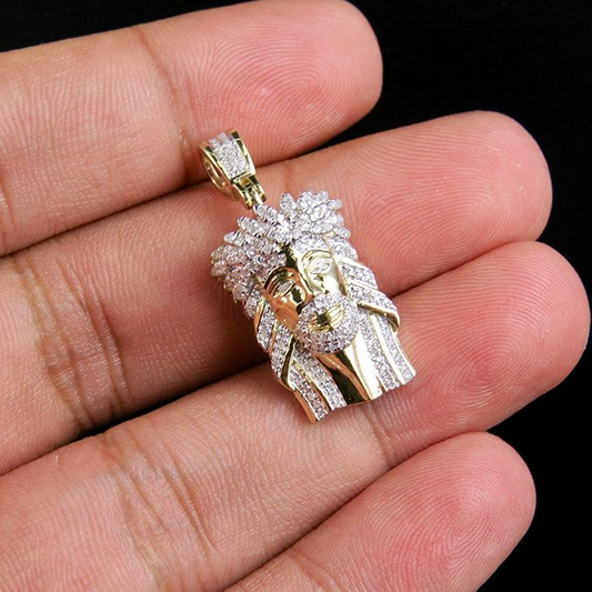 Yellow Gold Lab Grown Diamond Jesus Face Pendant