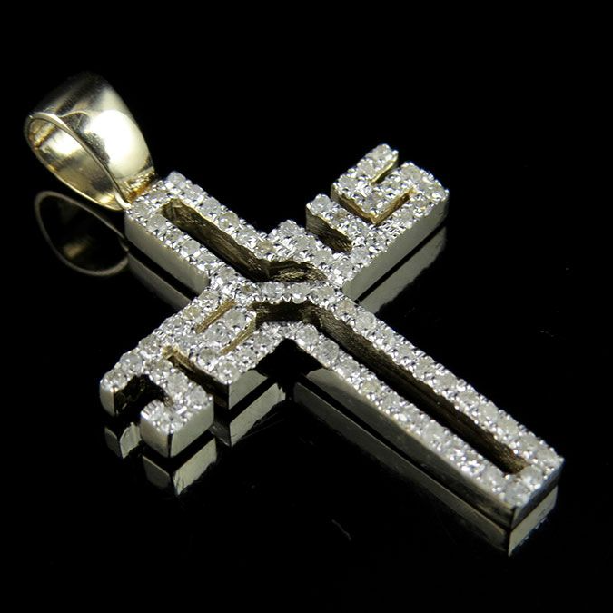 Jesus Cross Yellow Gold Lab Grown Diamond Pendant