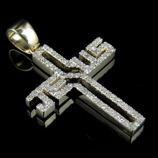 Jesus Cross Yellow Gold Lab Grown Diamond Pendant