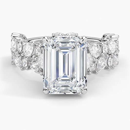 3 CT Lab Grown Diamond Emerald Cut Cluster Engagement Ring