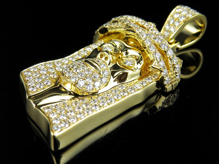Yellow Gold Jesus Crown Lab Grown Diamond Pendant