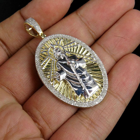 Two Tone Gold Lab Grown Diamond Jesu Medallion Pendant