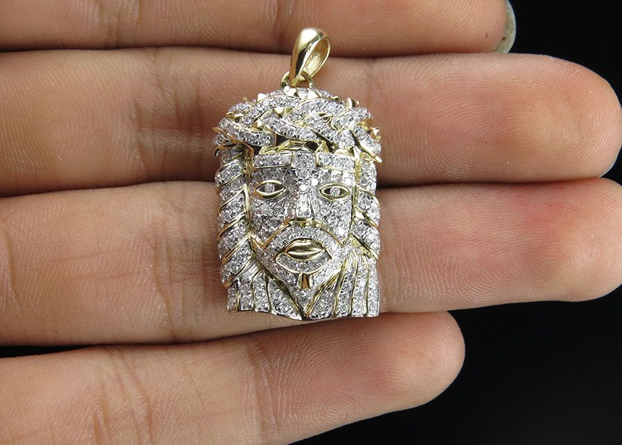 Yellow Gold Jesus Head Lab Grown Diamond Pendant