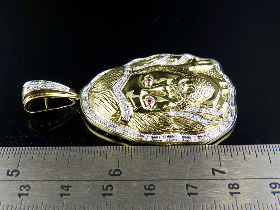 Ruby Eyes Lab Grown Diamond Gold Jesus Pendant