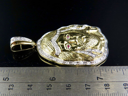 Ruby Eyes Lab Grown Diamond Gold Jesus Pendant