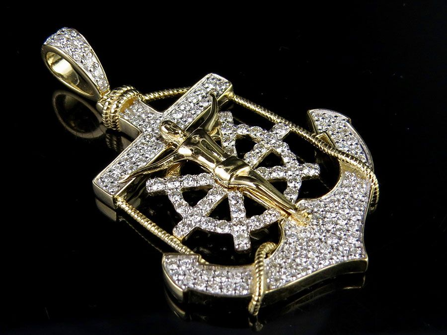 Anchor Crucified Jesus Lab Grown Diamond Gold Pendant