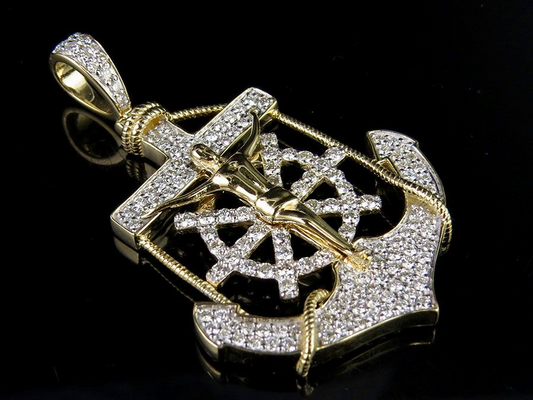 Anchor Crucified Jesus Lab Grown Diamond Gold Pendant
