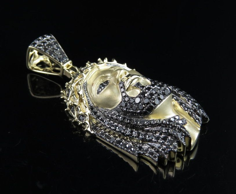 Lab Grown Diamond Black Onyx Matte Jesus Gold Pendant