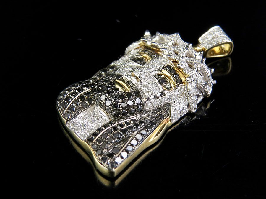 Black Onyx Lab Grown Diamond Gold Jesus Pendant