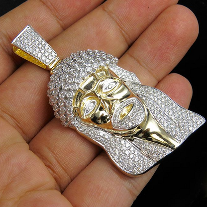 Jesus Head Lab Grown Diamond Yellow Gold Pendant
