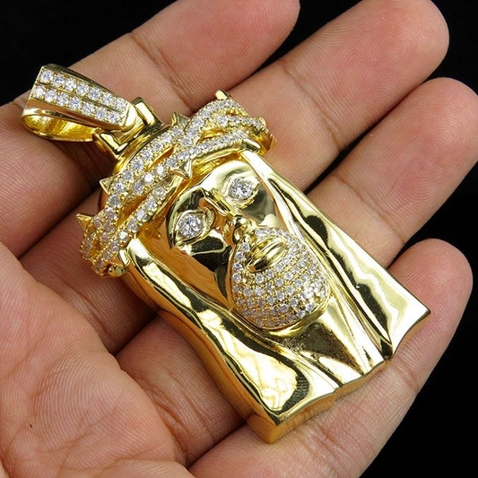 Yellow Solid Gold Lab Grown Diamond Jesus Pendant