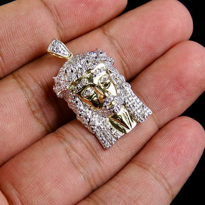 10K Yellow Gold Lab Grown Diamond Jesus Face Pendant