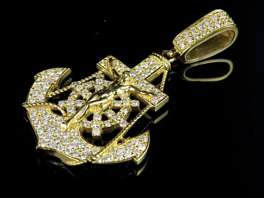 Anchor Crucifix Lab Grown Diamond Yellow Gold Pendant