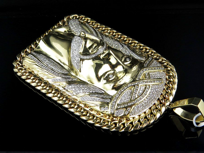 Jesus Face Cuban Link Gold Lab Grown Diamond Pendant