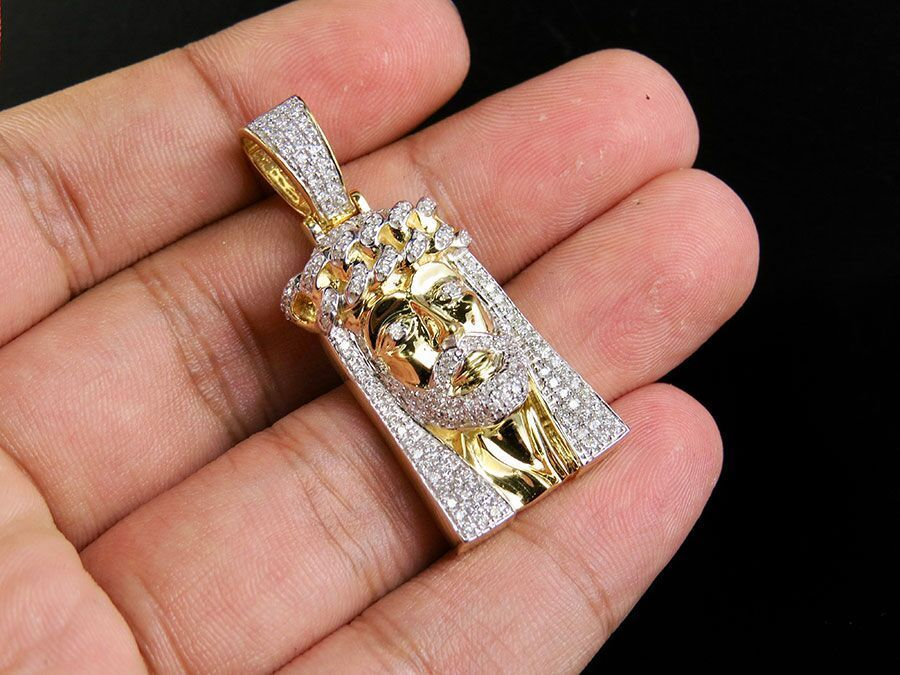 Jesus Crown Cuban Link CVD Diamond Yellow Gold Pendant