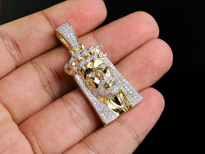 Jesus Crown Cuban Link CVD Diamond Yellow Gold Pendant