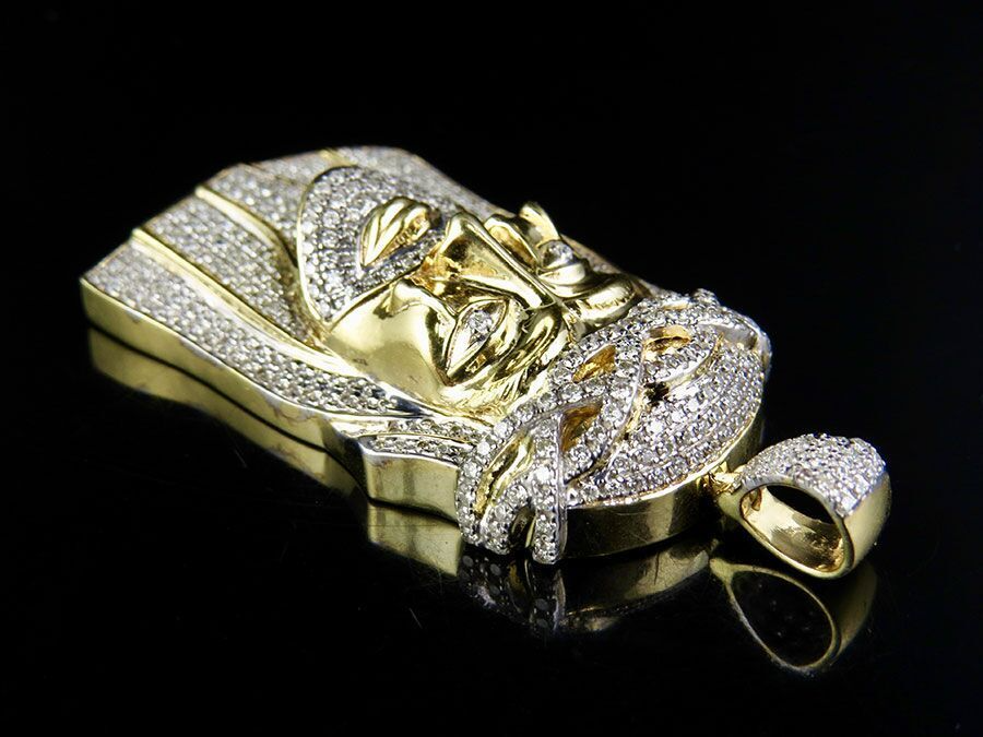Yellow Gold Lab Grown Diamond Iced Out Jesus Pendant
