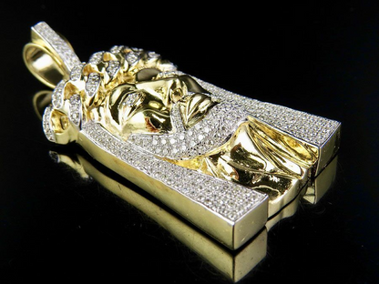 2 CTW Gold Lab Grown Diamond Cuban Link Jesus Pendant