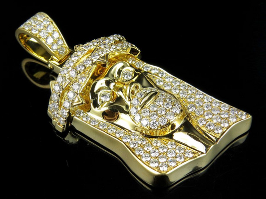 Yellow Gold Jesus Crown Lab Grown Diamond Pendant