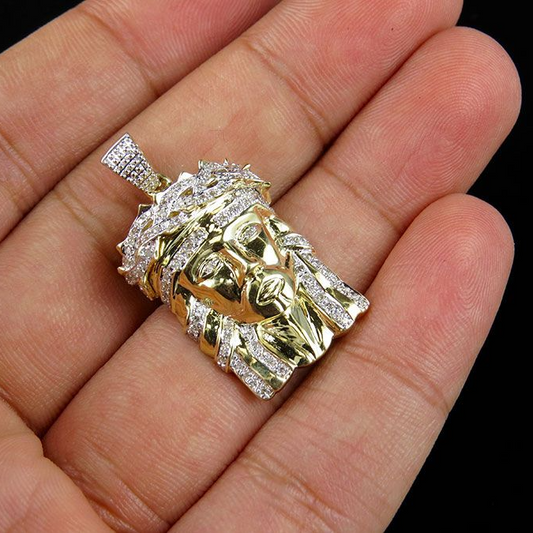Yellow Gold Jesus Face Lab Grown Diamond Luxury Pendant