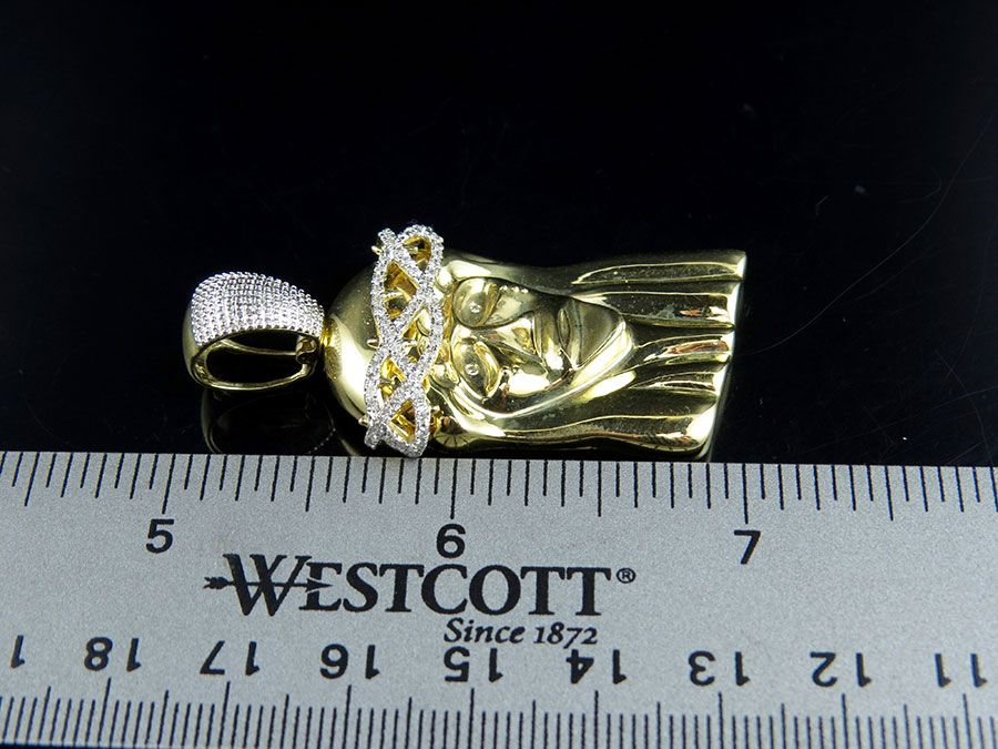 Jesus Face Crown Lab Grown Diamond Yellow Gold Pendant